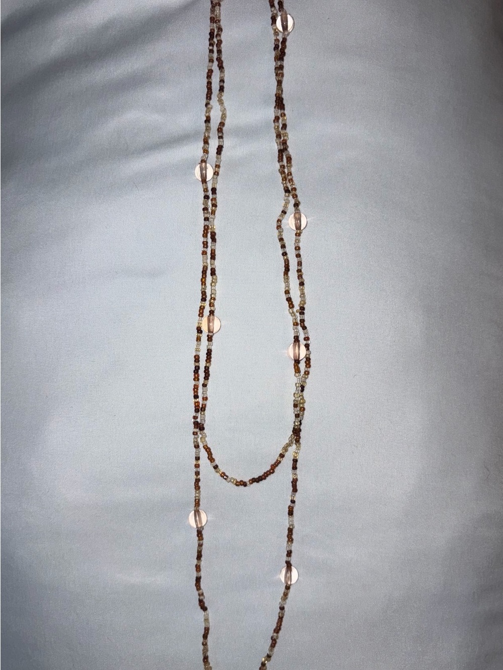 Long Endless Beaded Necklace Brown Tan Cream Station Layering Boho
